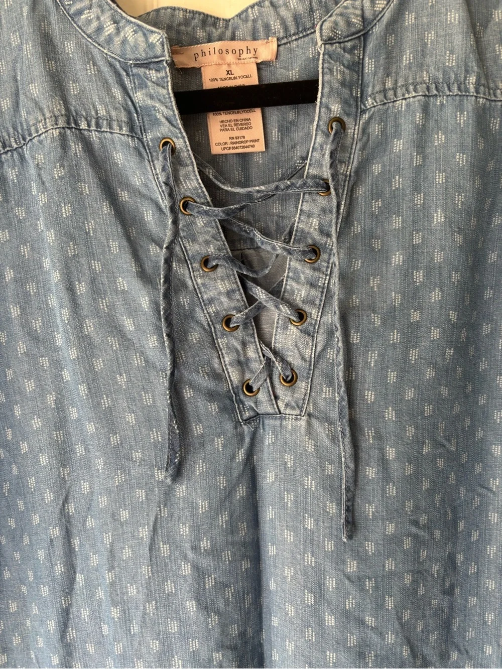 Philosophy Light Blue Chambray Lace-Up Mini Dress with *pockets*